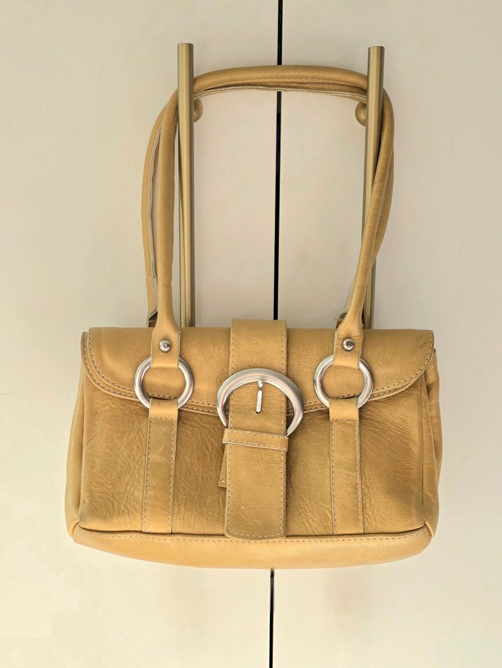Mustard-Gold Argentinian Leather Buckle Shoulder Bag